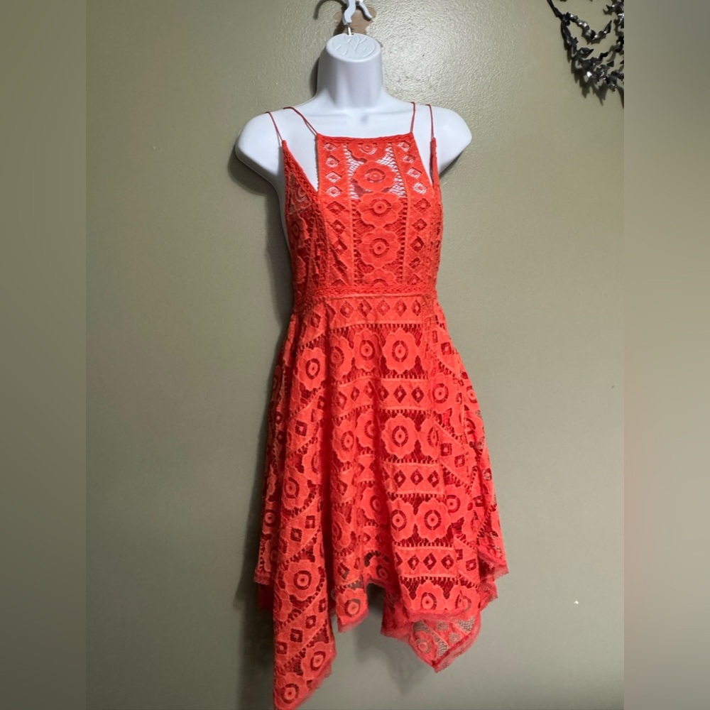 Free People "Just Like Honey"‎ coral orange lace dress. Size 2